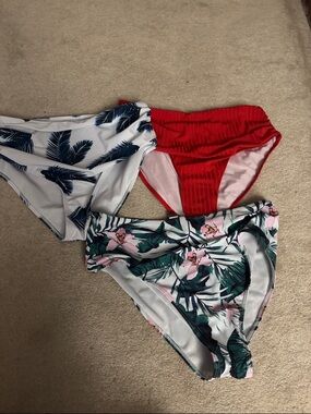 3-Pack Women's Bikini Bottoms - Floral, Palm & Red